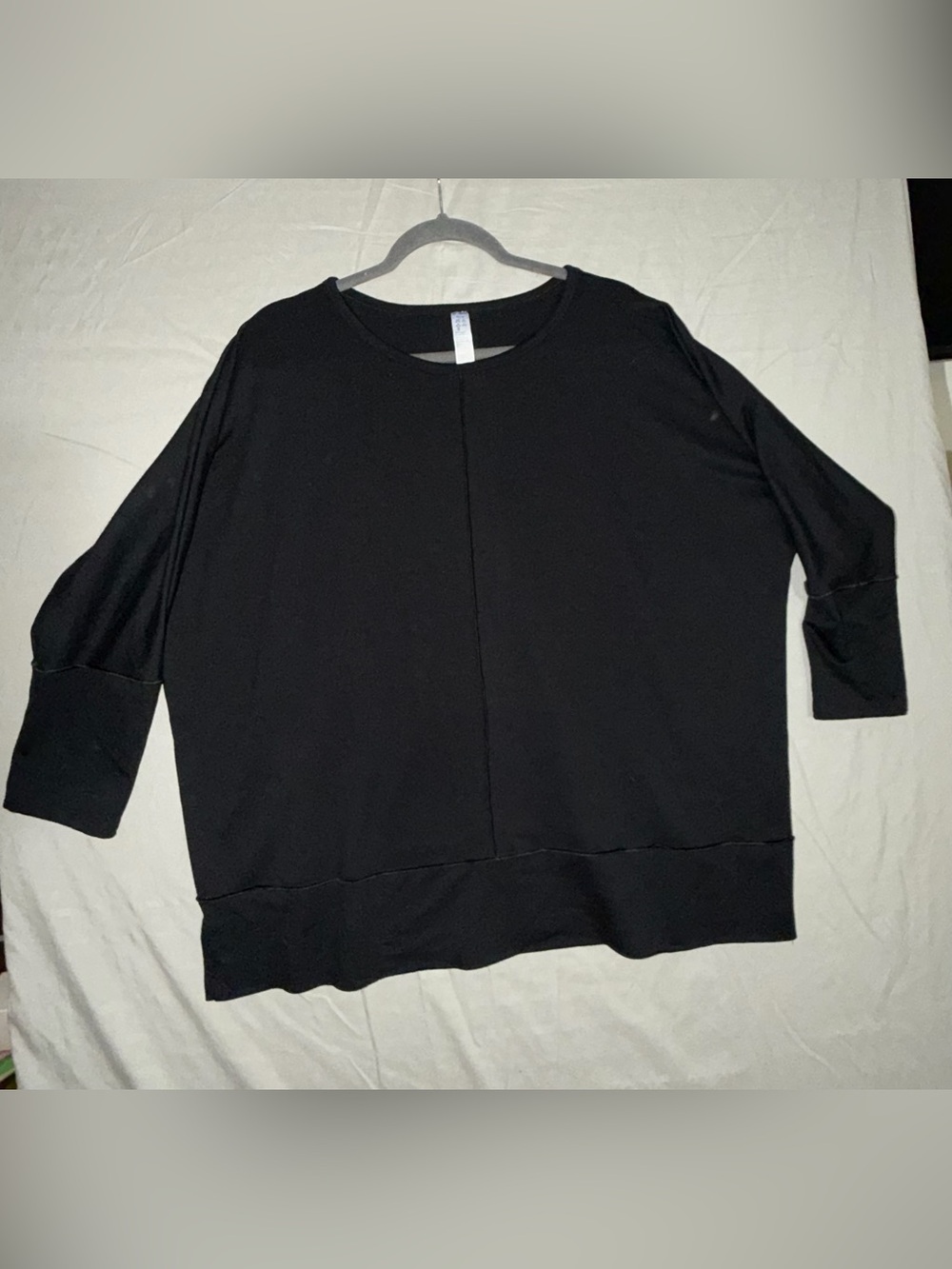 SPANX Black Dolman Tunic XL Oversized 3/4 Sleeve Stretch Knit Minimalist Top